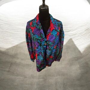 Floral Print Women's vintage blouse in Purple & Teal